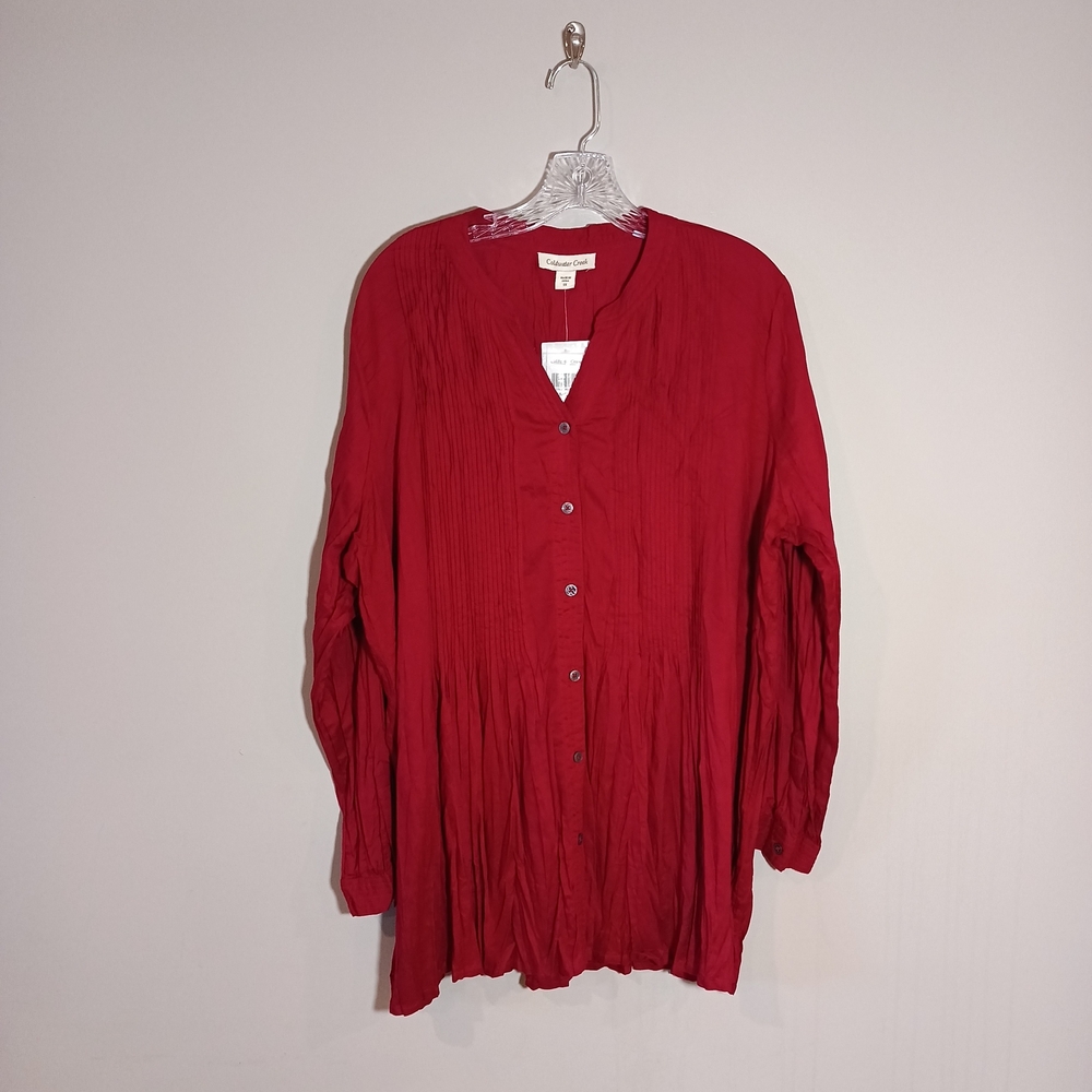 Coldwater Creek Red Cranberry Pleated Top  Button Front Plus 1X New NWT